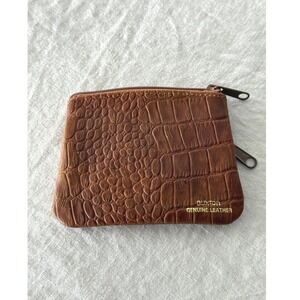 Buxton Coin Purse Small Brown Vintage Croc Embossed Leather Key Pouch Wallet